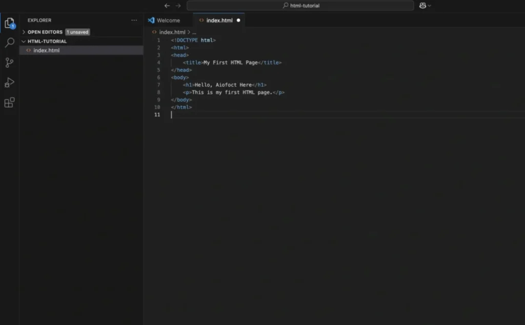 HTML Editors 4 Basic HTML structure example with doctype, head, and body tags