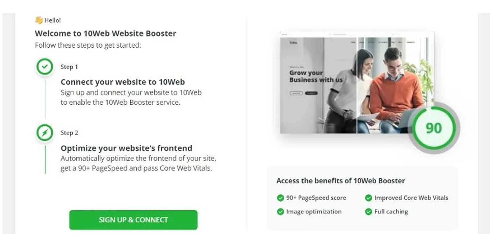 Access 10Web Booster settings for faster WordPress performance