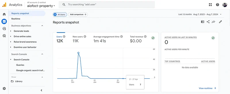 Configure Google Analytics and Search Console for website performance tracking