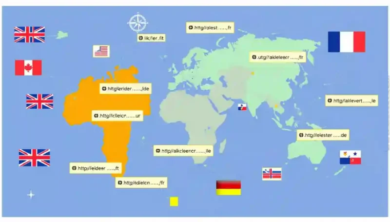 Illustration showing multiple domain extensions (.com, .net, .org, .co) connected to a central website for managing domain strategy