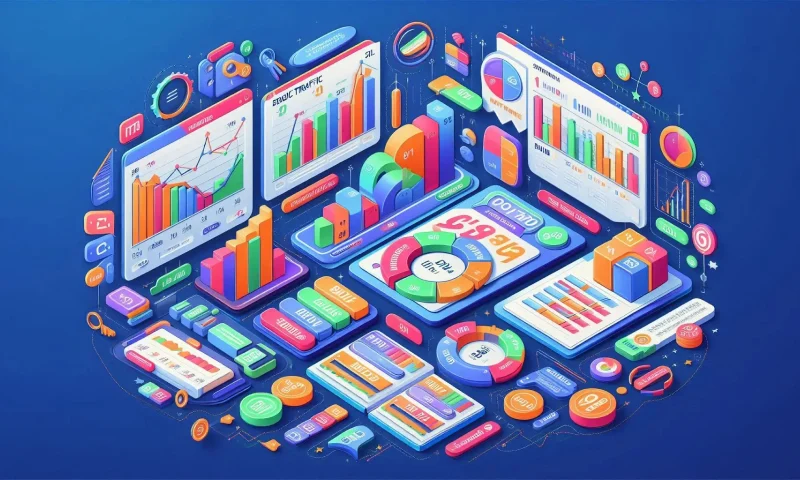 SEO performance metrics dashboard showing key indicators like traffic, engagement, and rankings