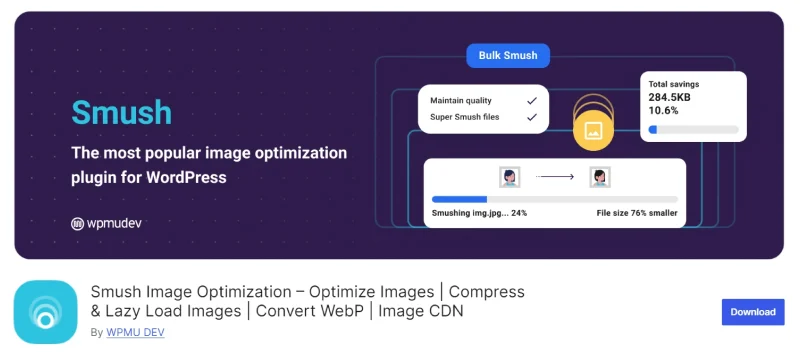 WP Smush plugin for WordPress image optimization and faster website performance